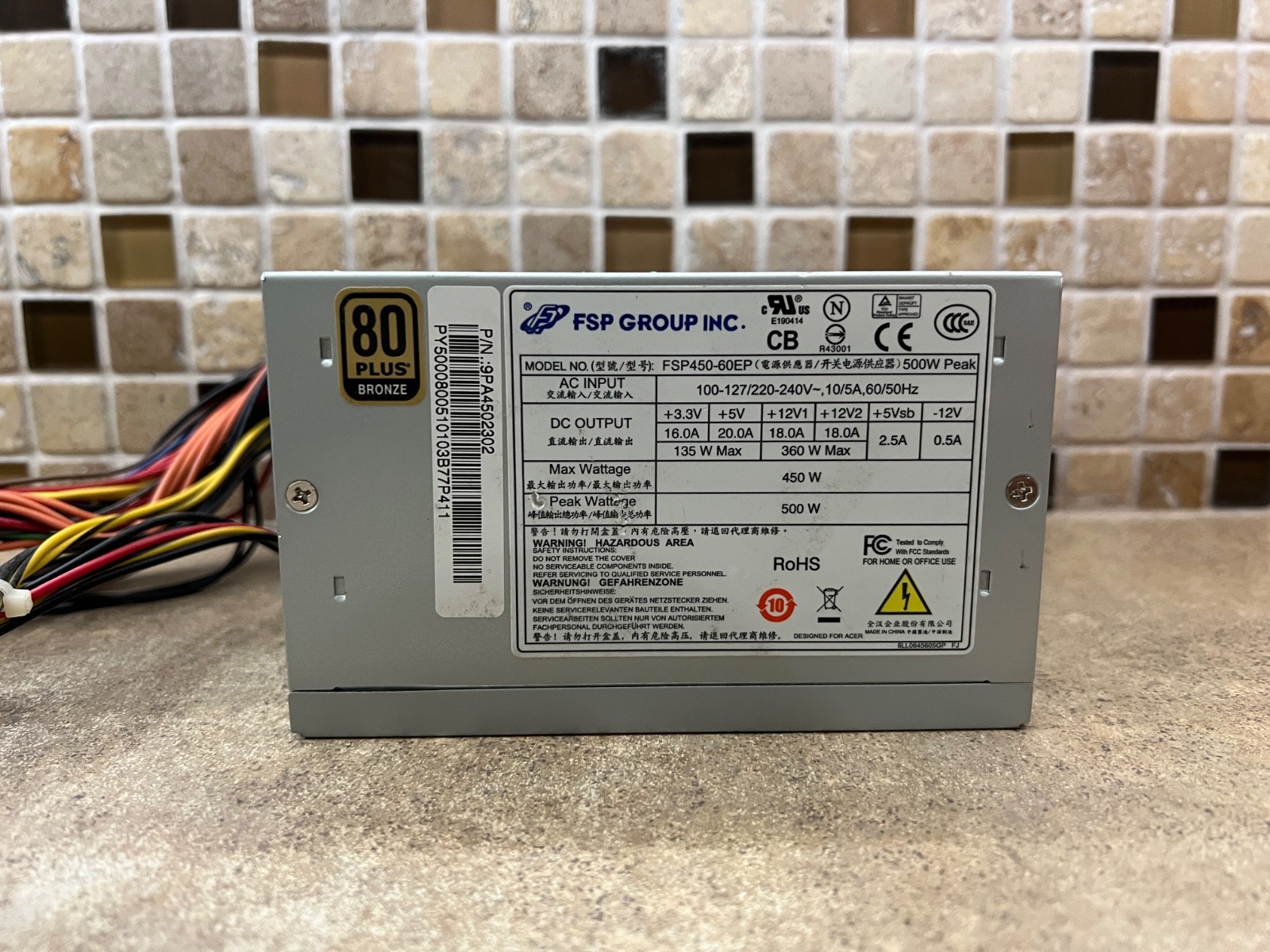FSP MODEL FSP450-60EP * 450 WATTS / 100V-240V (80 PLUS BRONZE) POWER SUPPLY
