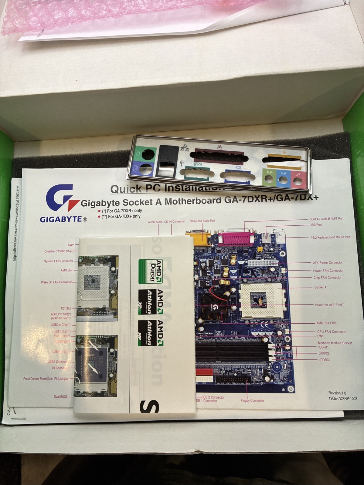 Gigabyte GA-7DX+ 462/A Socket AMD 761 AGP Motherboard With I/O Shield