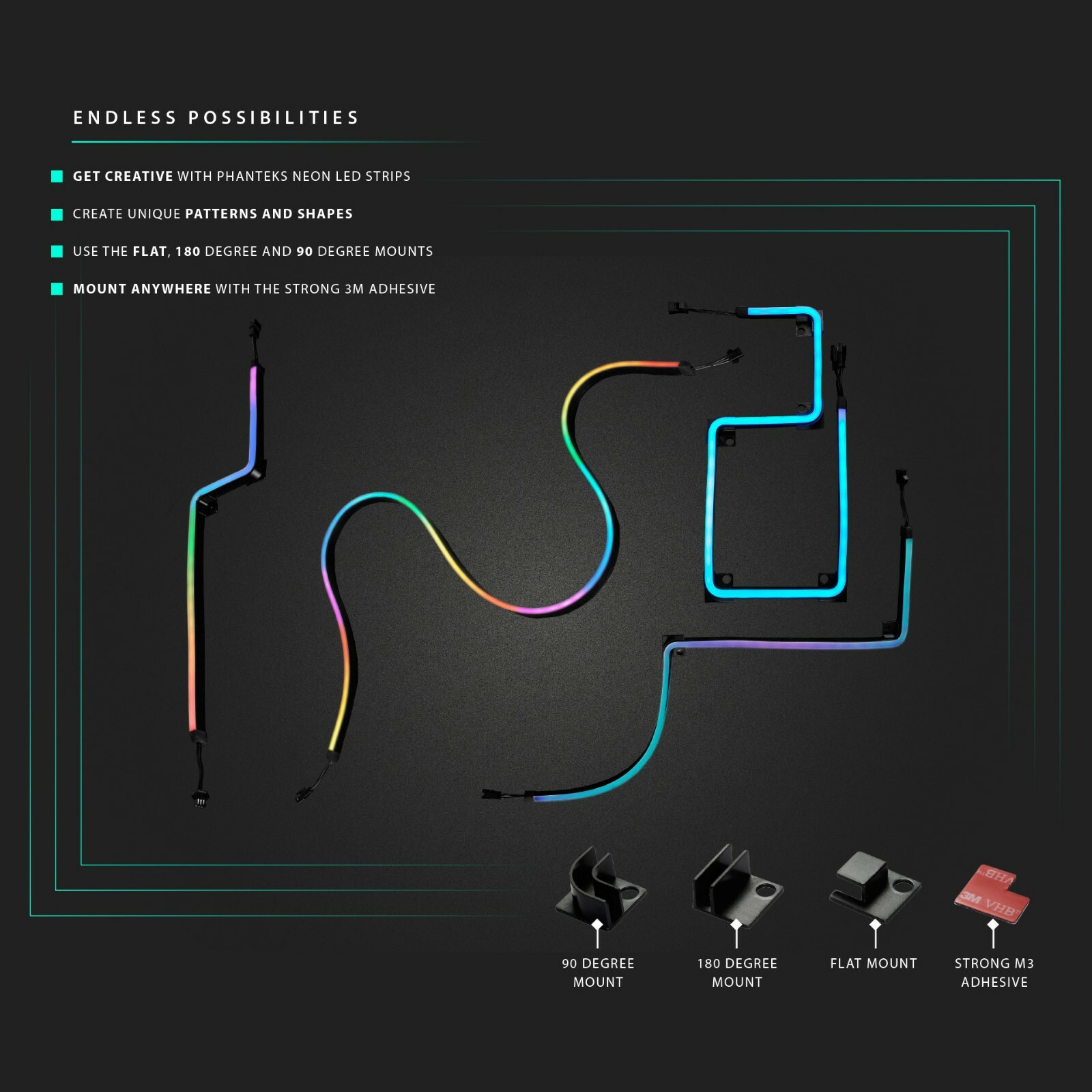 2-Pack 400mm RGB Digital Neon LED Kit Addressable 3-Pin PC Flexible Light Strips