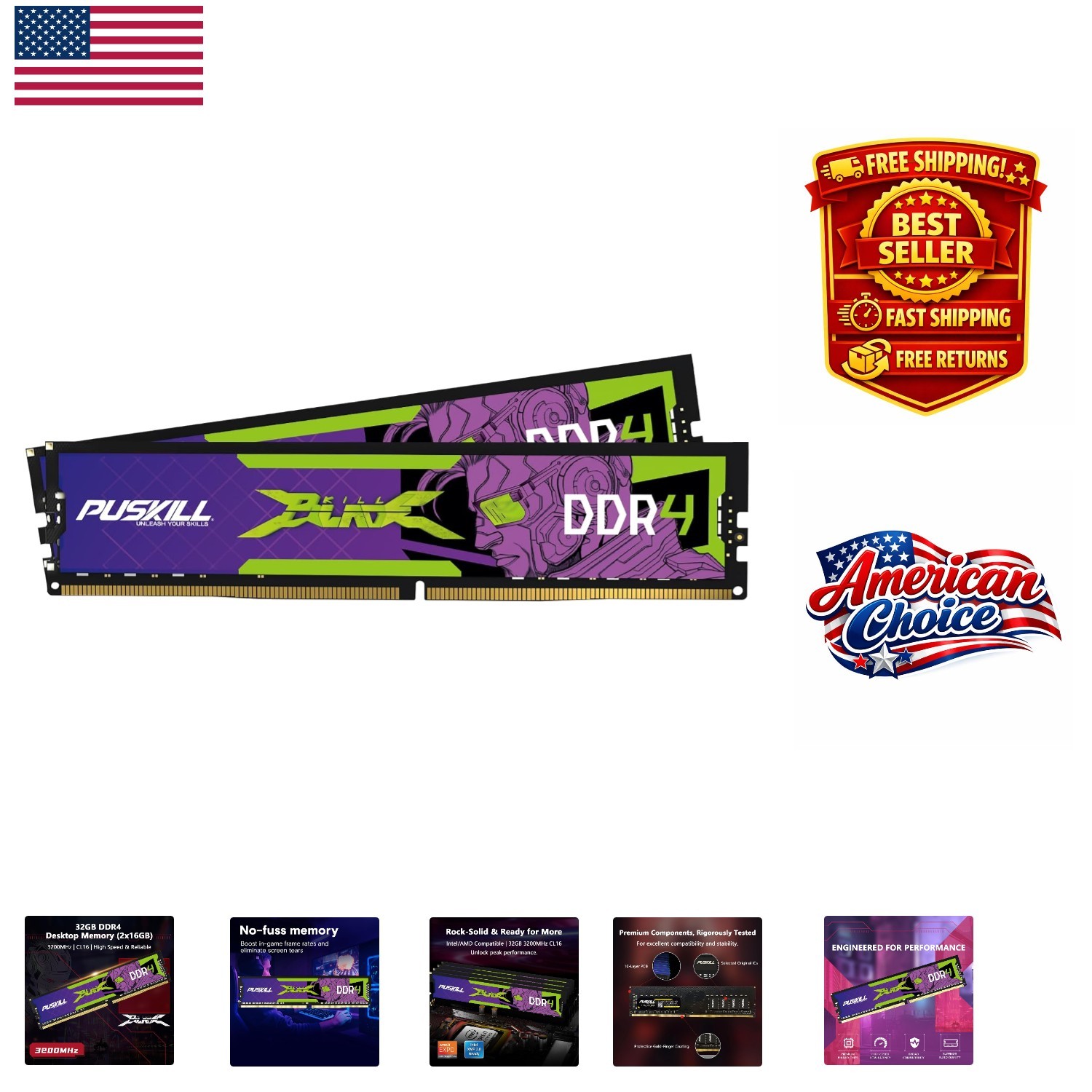 32GB (2x16GB) DDR4 3200MHz RAM Kit with Auto-Overclocking – Lifetime