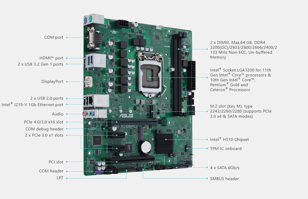ASUS Pro-H510M-CT/CSM LGA1200 (Intel 10th&11th Gen) mATX Commercial Motherboard