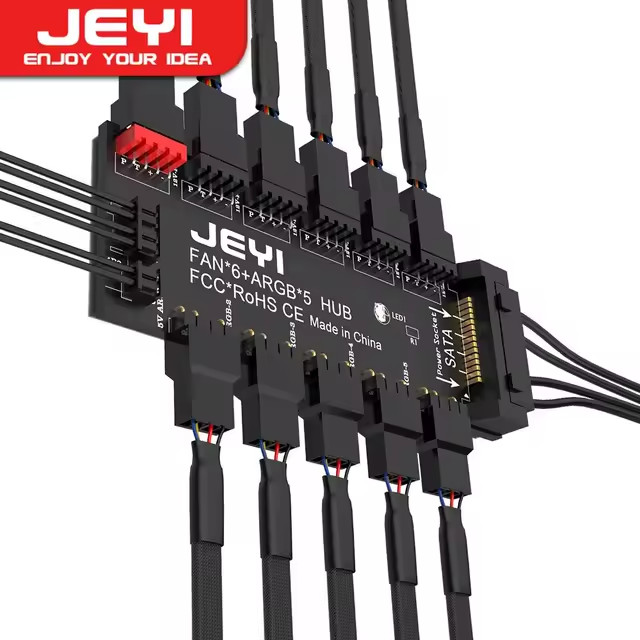 🔥JEYI ARGB PWM 5-Way Fan Hub 12V 4Pin & 5V 3Pin RGB Splitter🆕