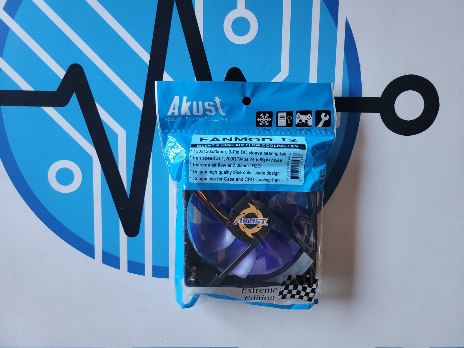 Akust FANMOD 12 120x25mm 3-Pin 1200RPM Extreme Air Flow Blue Blade Case/CPU Fan
