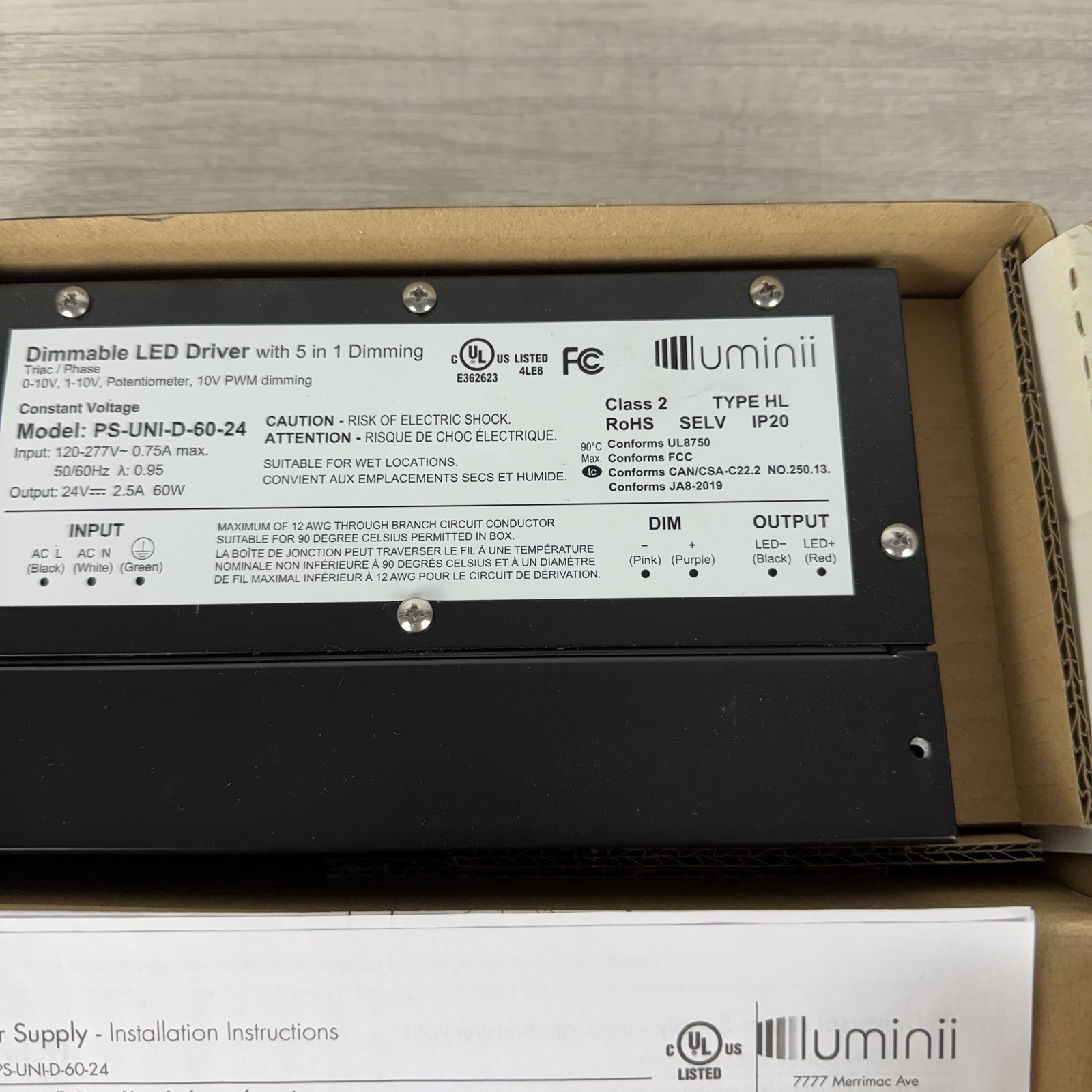 Luminii (PDCU-D-60-24) Dimmable LED Driver 5-in-1 Dimming Power Supply
