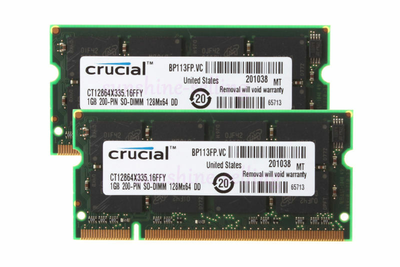 Crucial 2GB kit 2X 1GB PC 2700 DDR 333MHz 200pin SDRAM Laptop Notebook Memory 1g