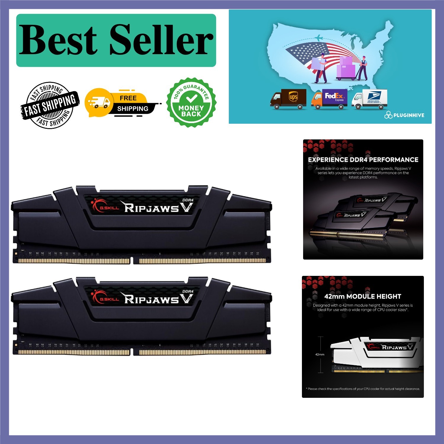 RipjawsV 16GB (2x8GB) DDR4 RAM 3200MT/s – Intel and AMD Compatible