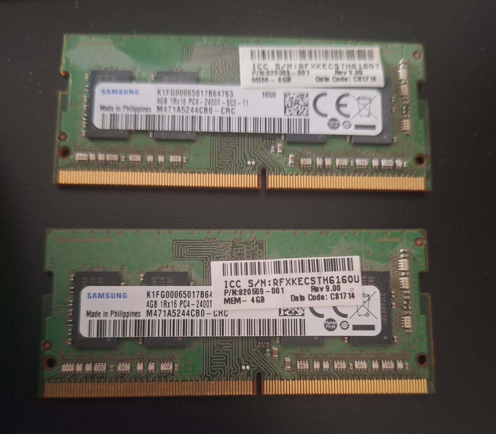 (LOT OF 2)4GB DDR4 PC4-2400T 1Rx16 SAMSUNG M471A5244CB0-CRC SODIMM LAPTOP MEMORY