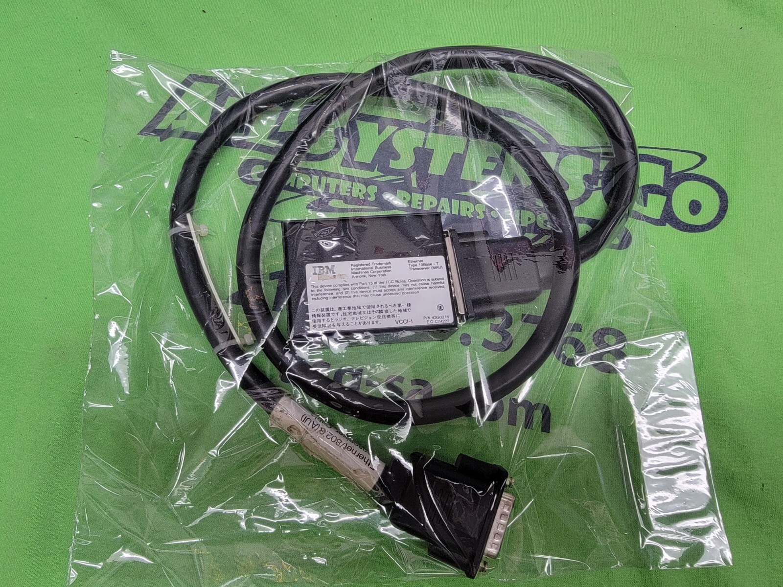 43G0278 IBM 10Mbps 10Base-T Ethernet Transceiver Module W/CABLE 02G7434