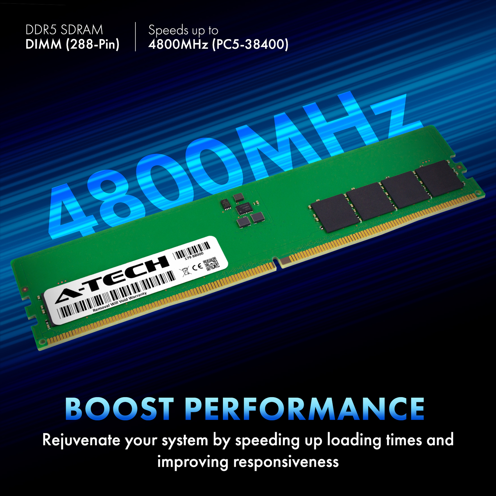 A-Tech 64GB Kit 4 x 16GB DDR5 4800 MHz PC5-38400 Desktop 288-Pin DIMM Memory RAM