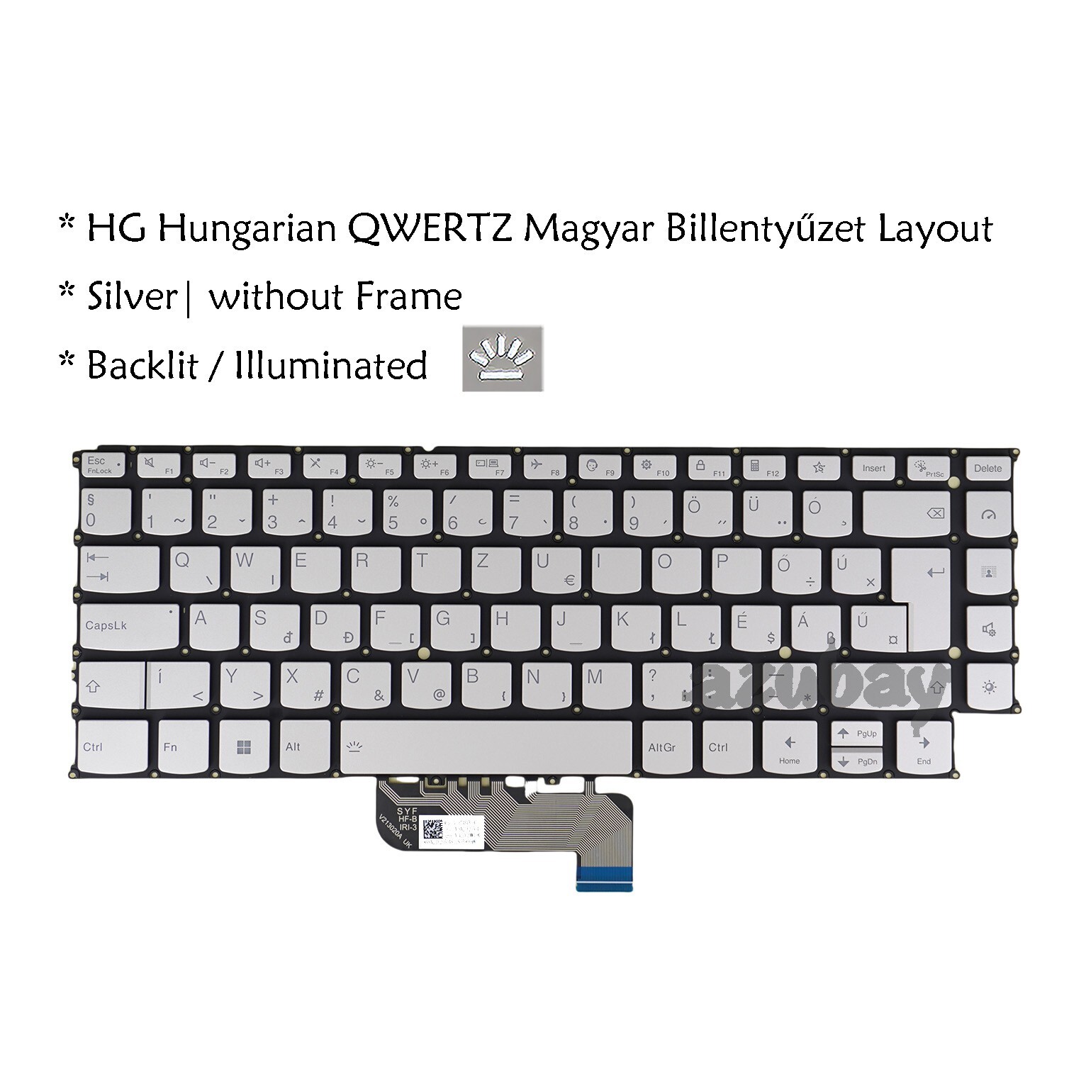HU Hungarian QWERTZ Laptop Keyboard for Lenovo Yoga 9-14IRP8 83B1 Backlit Silver