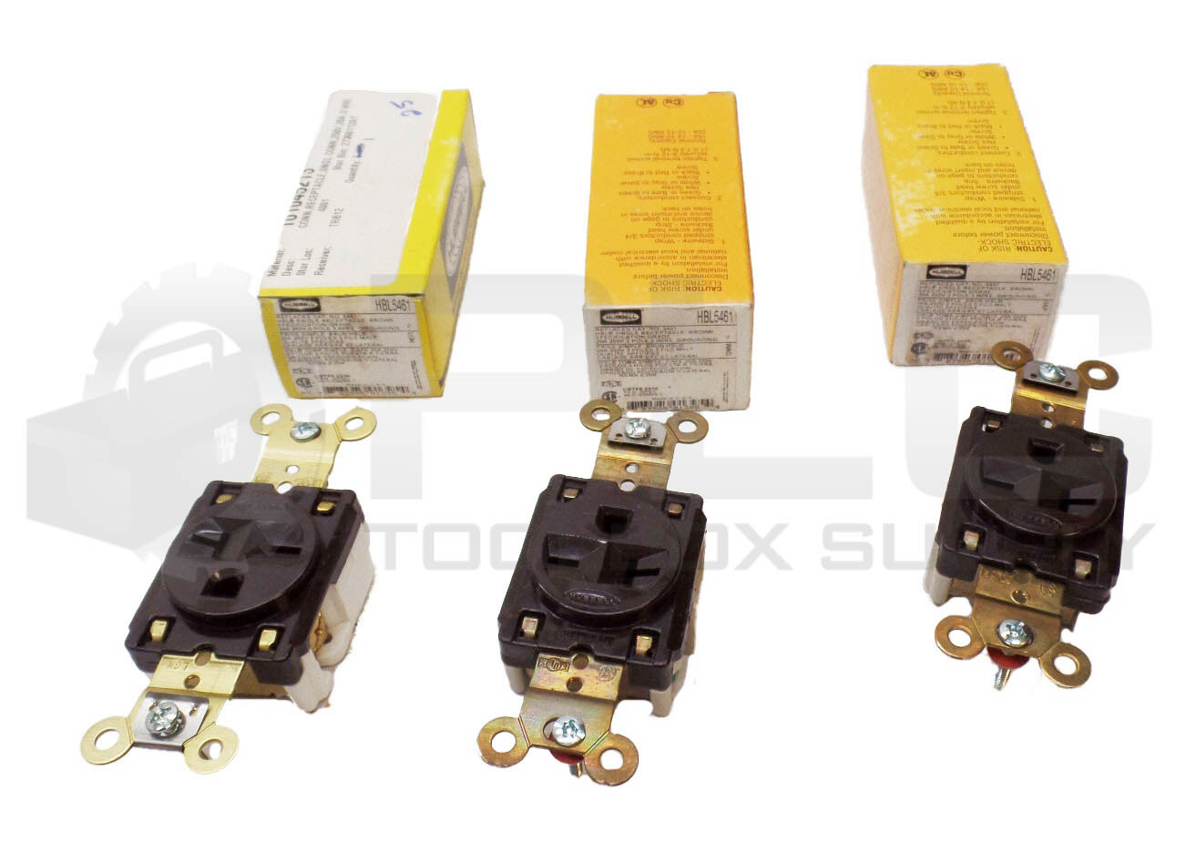 LOT OF 3 NEW HUBBELL HBL5461 SINGLE RECEPTACLE 20A 250V 2 POLE 3 WIRE GROUNDING