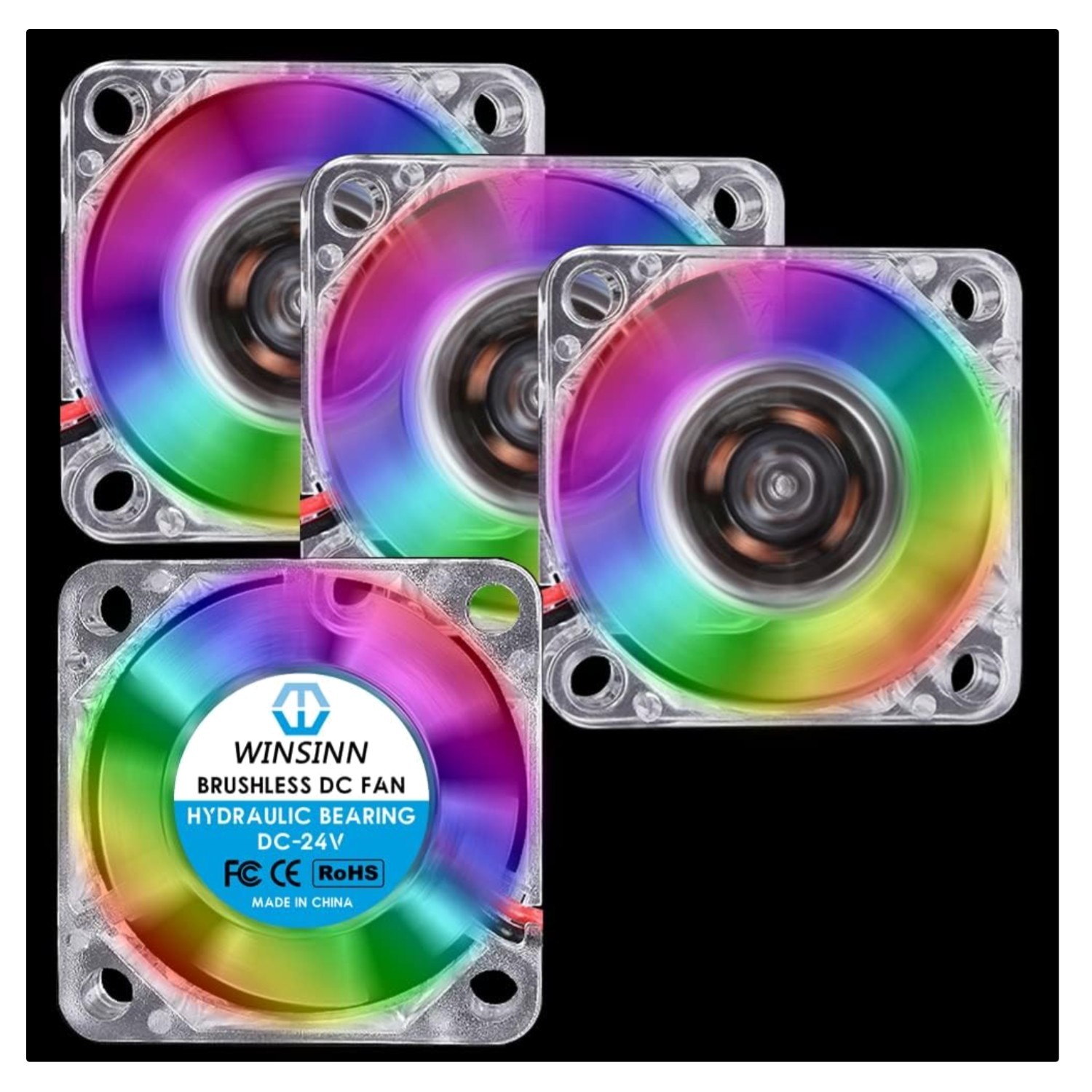 4Pcs 3010 RGB Fan 30x30x10mm DC 24V Brushless Cooling Fan with Blue LED