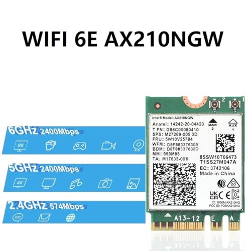 WiFi 6E AX210 NGW Wireless Card, Expand to Tri-Band 6GHz/5GHz/2.4GHz M.2 NGFF