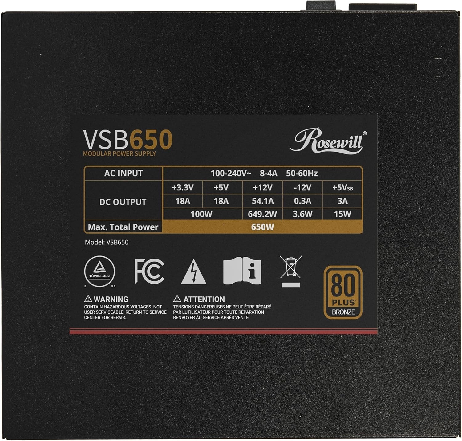 VSB 650W 80+ Bronze, ATX 3.0 & 3.1 Compatible, Semi-Modular Power Supply, PCI…