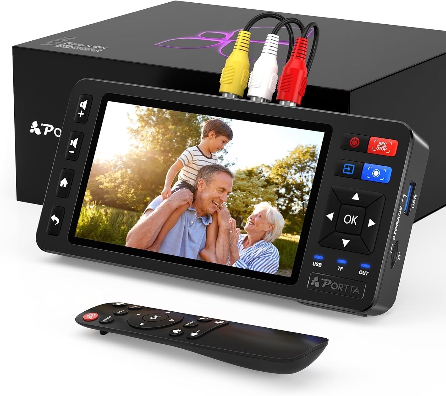 Portta VD20P VHS to Digital Converter to MP4 with 5″ in HD Preview LCD Open New