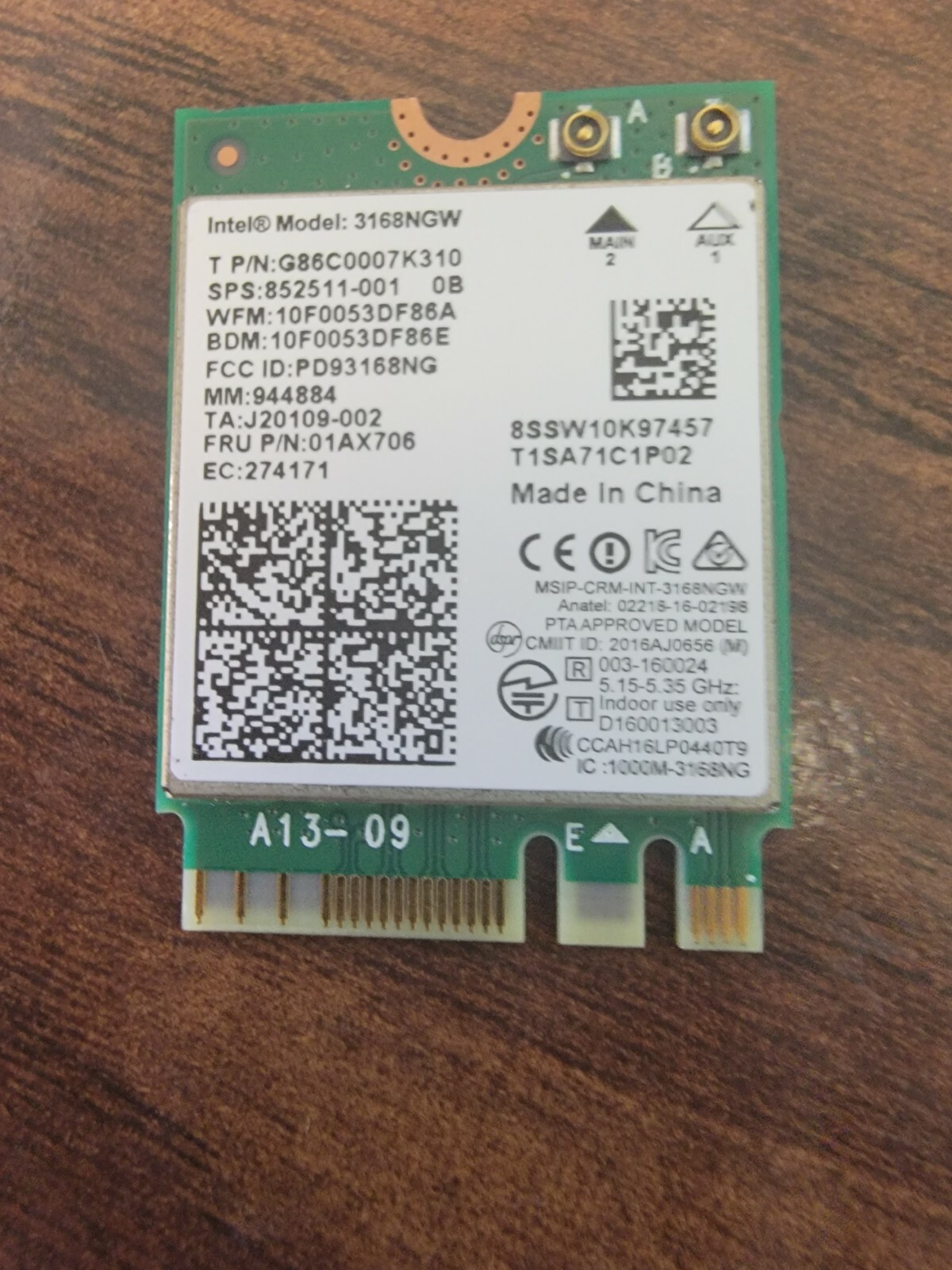 Intel AC 3168NGW Dual Band WiFi Bluetooth 4.2 Wireless Card