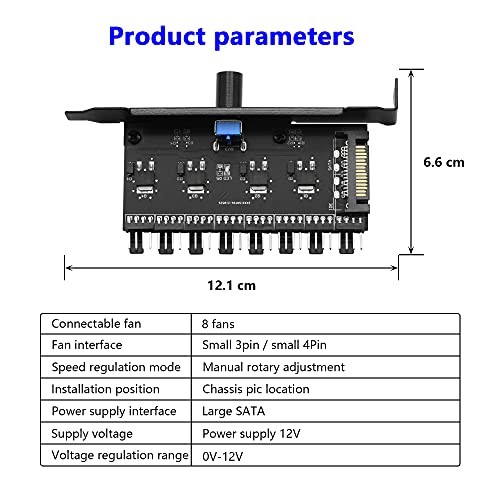PC 8 Channels Fan Hub Knob Cooling Fan Speed Controller for CPU Case HDD VGA