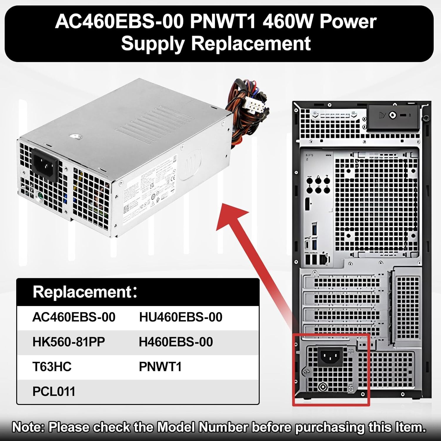 AC460EBS-00 T63HC 460W Power Supply For DELL XPS 8950 3020 R13 R14 HU460EBS-00