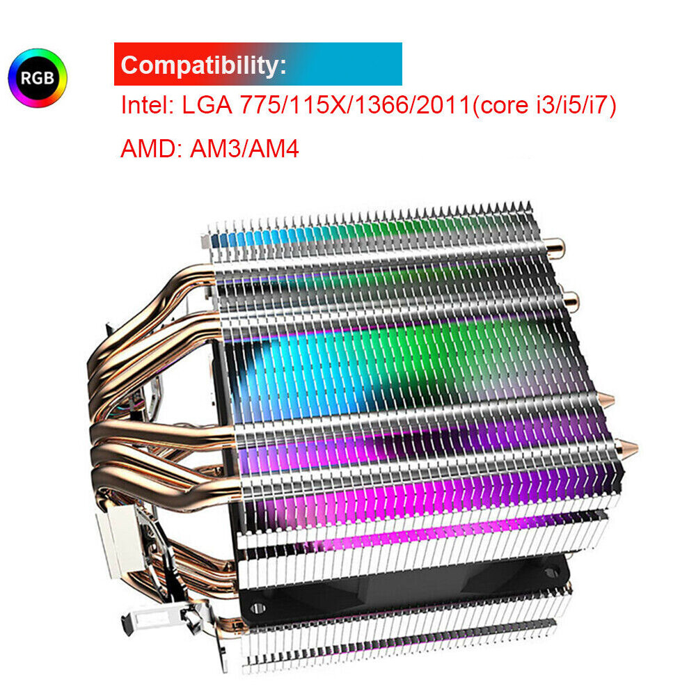 Aigo Cpu Air Cooler 6 Heat Pipes Twin-Tower Heatsink With 90Mm Led Fans For LGA