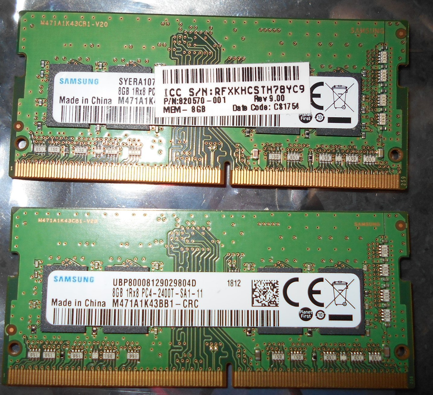 Lot of 2x Samsung 8GB DDR4 2400MHz PC4-2400T SO-DIMM Laptop RAM M471A1K43BB1-CRC