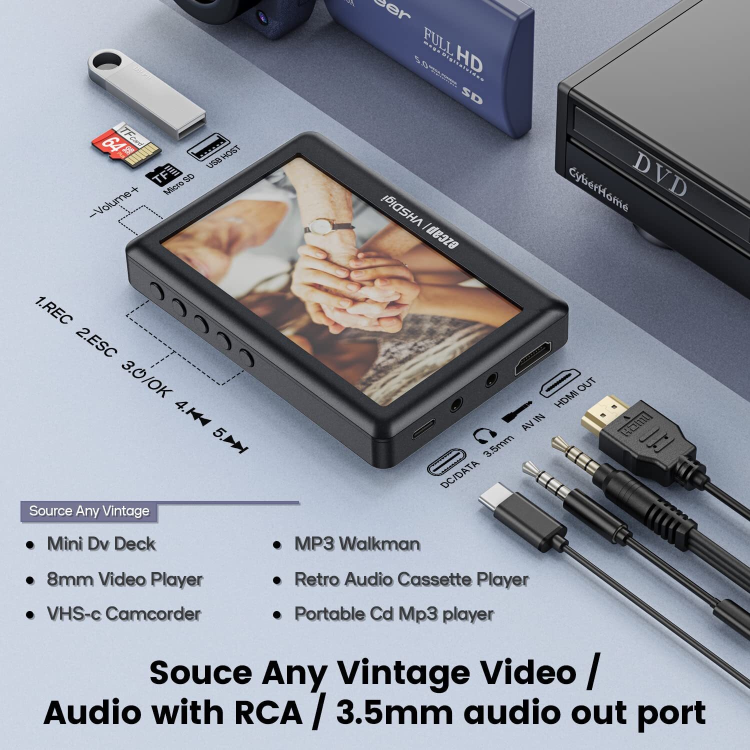 ezcap180 HD Video Capture Box Ultimate HD Recorder VHS Camcorder To Digital R2I4