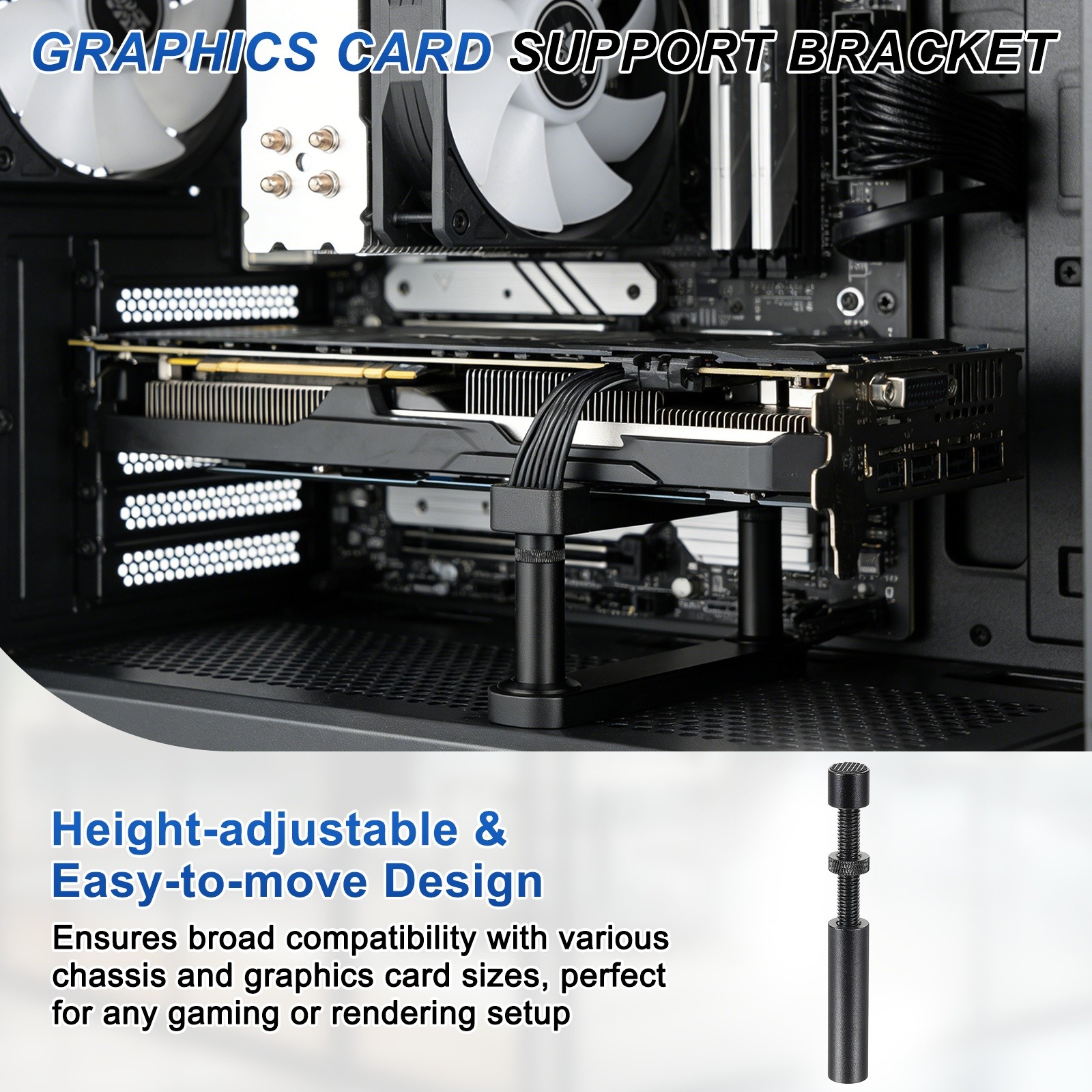 GPU Support Stand, Graphics Card Support Bracket 2.8-4.7 Inch Adjustable, Black