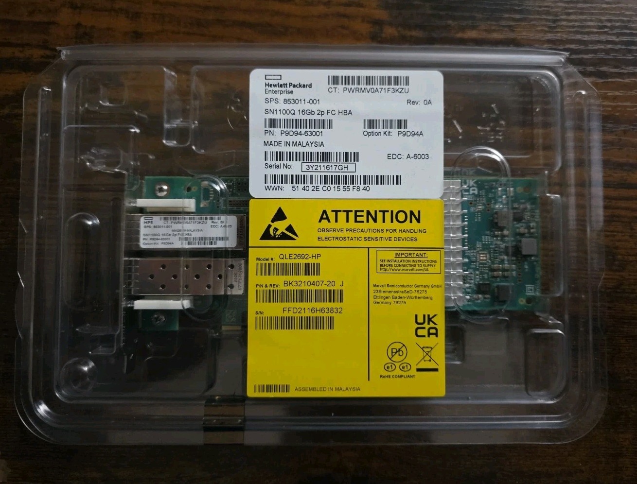 HPE P9D94A SN1100Q 16Gb 2P Dual Port FC HBA 853011-001 QLE2692-HP