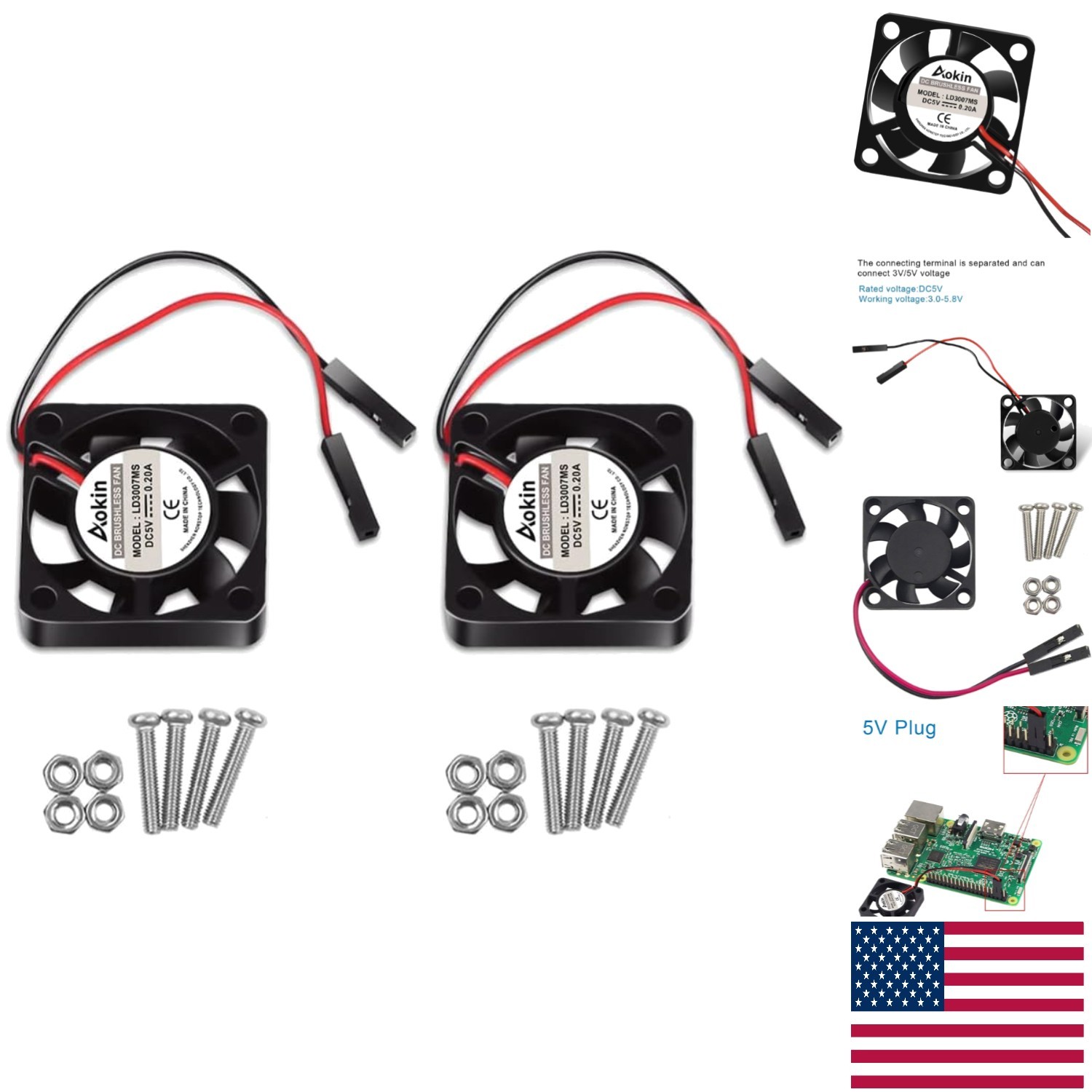2Pcs 30x30x7mm Brushless Cooling Fans for Raspberry Pi – Quiet and Efficient