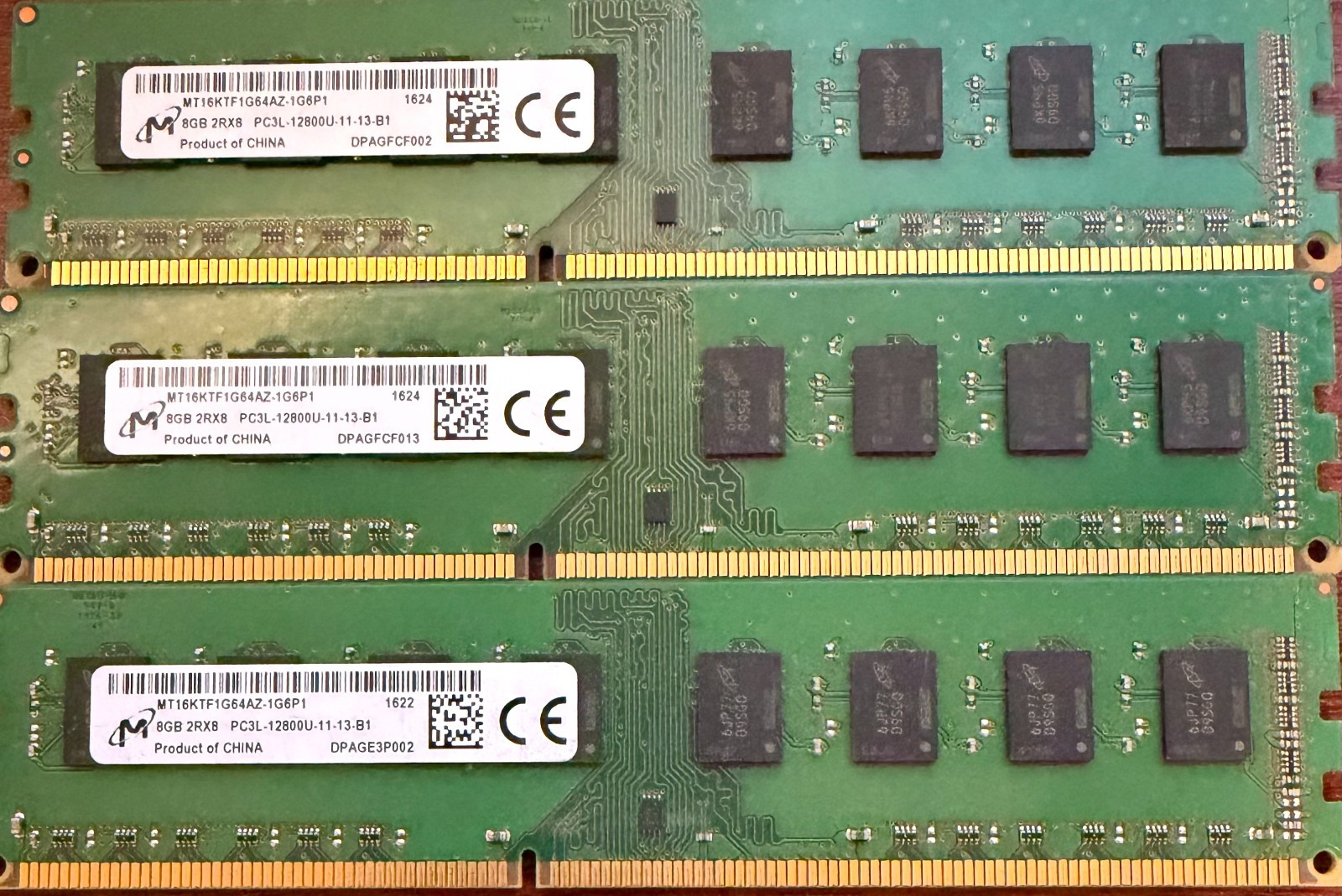 MICRON MT16KTF1G64AZ-1G6 3x 8GB (24gb total) 2Rx8 PC3L-12800 1600MHz 1.35V LV