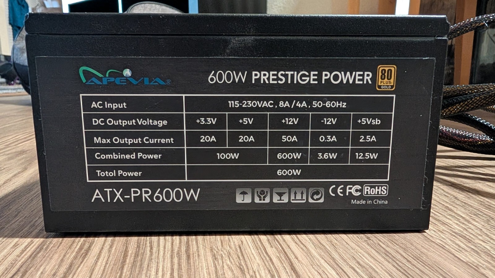 Apevia 600W Prestige ATX-PR600W 80 Plus Gold Power Supply ~ Used