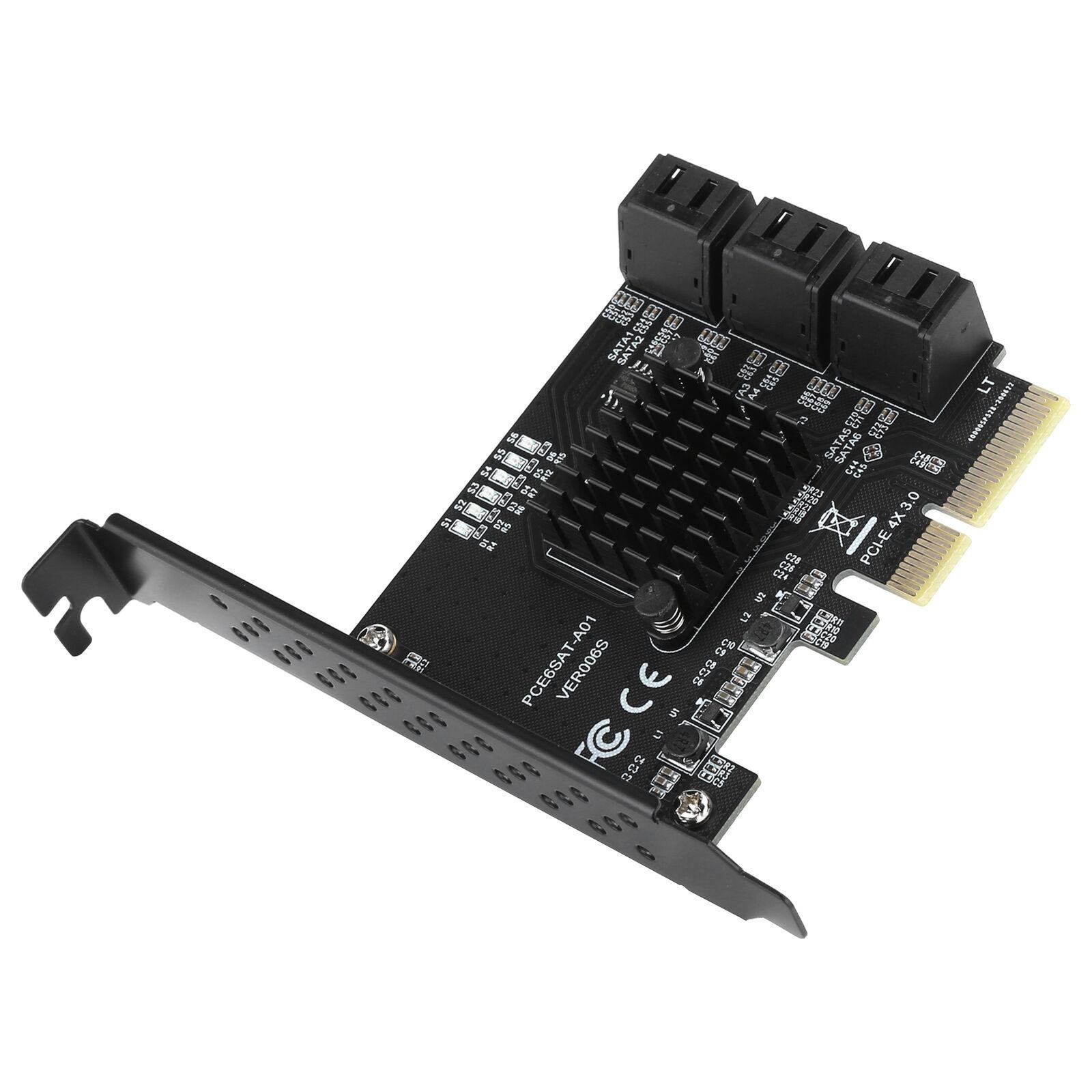 6 Port PCI-E Expansion Card Board Adapter PCI-E x4x8x16 6G SATA3.0 For ASMedia f