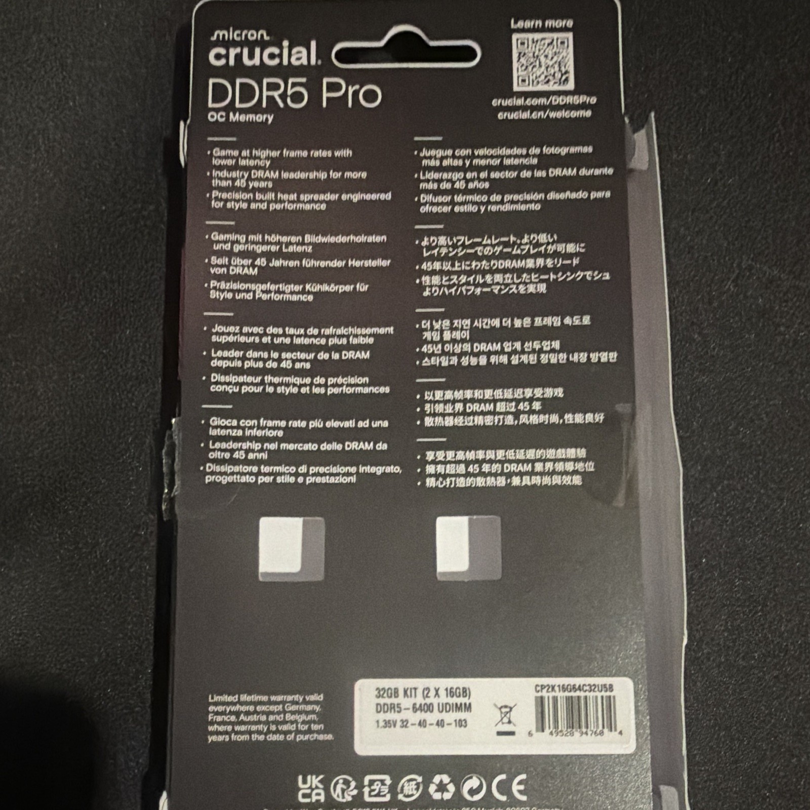 Crucial DDR5 Pro OC 32GB (2x16GB) 6400 UDIMM XMP/EXPO CP2K16G64C32U5B