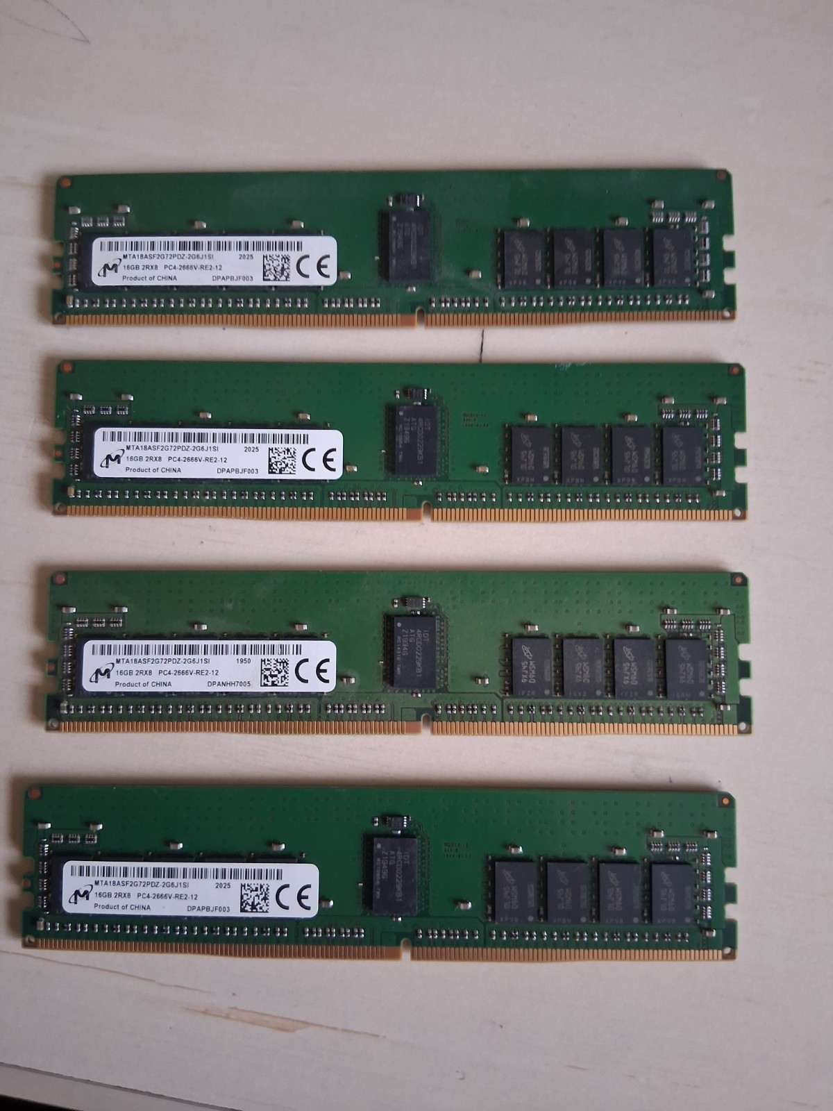 Lot 4 x 16GB Micron 2Rx8 PC4-2666V-RE2-12 DDR4 ECC RDIMM MTA18ASF2G72PDZ-2G6J1