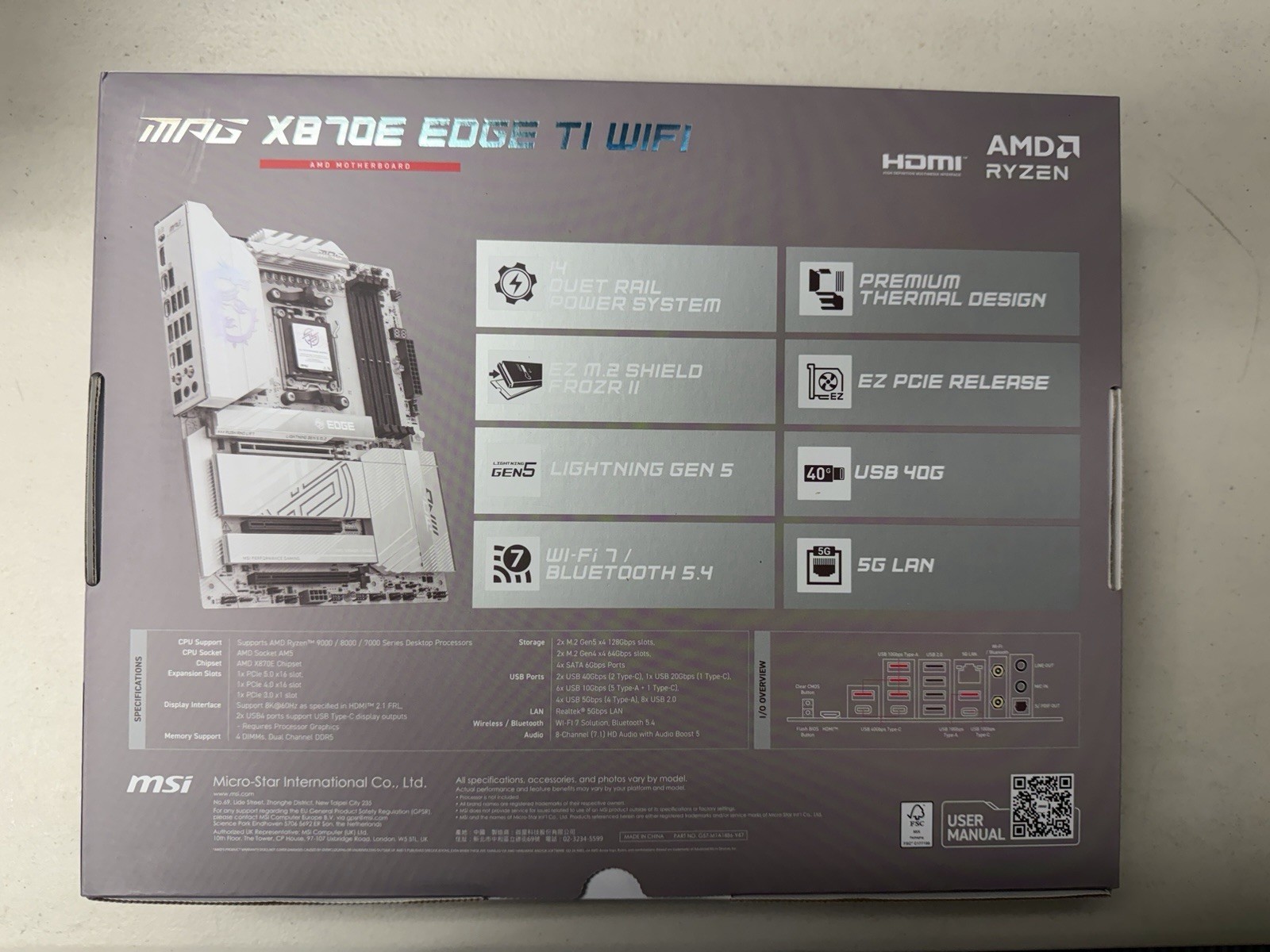 MSI MPG X870E EDGE TI WIFI AM5 AMD X870E DDR5 M.2 Wi-Fi 7 MOTHERBOARD