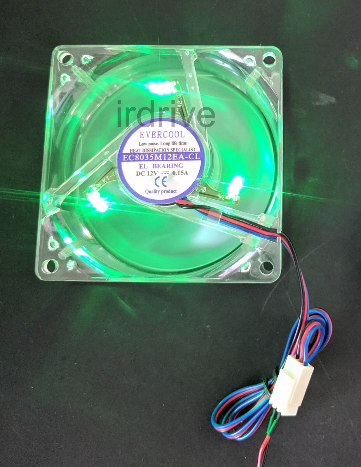 NEW Evercool Crystal 80mm x35mm Green LED PC Case Cooling Fan + UV Sensitive Pad