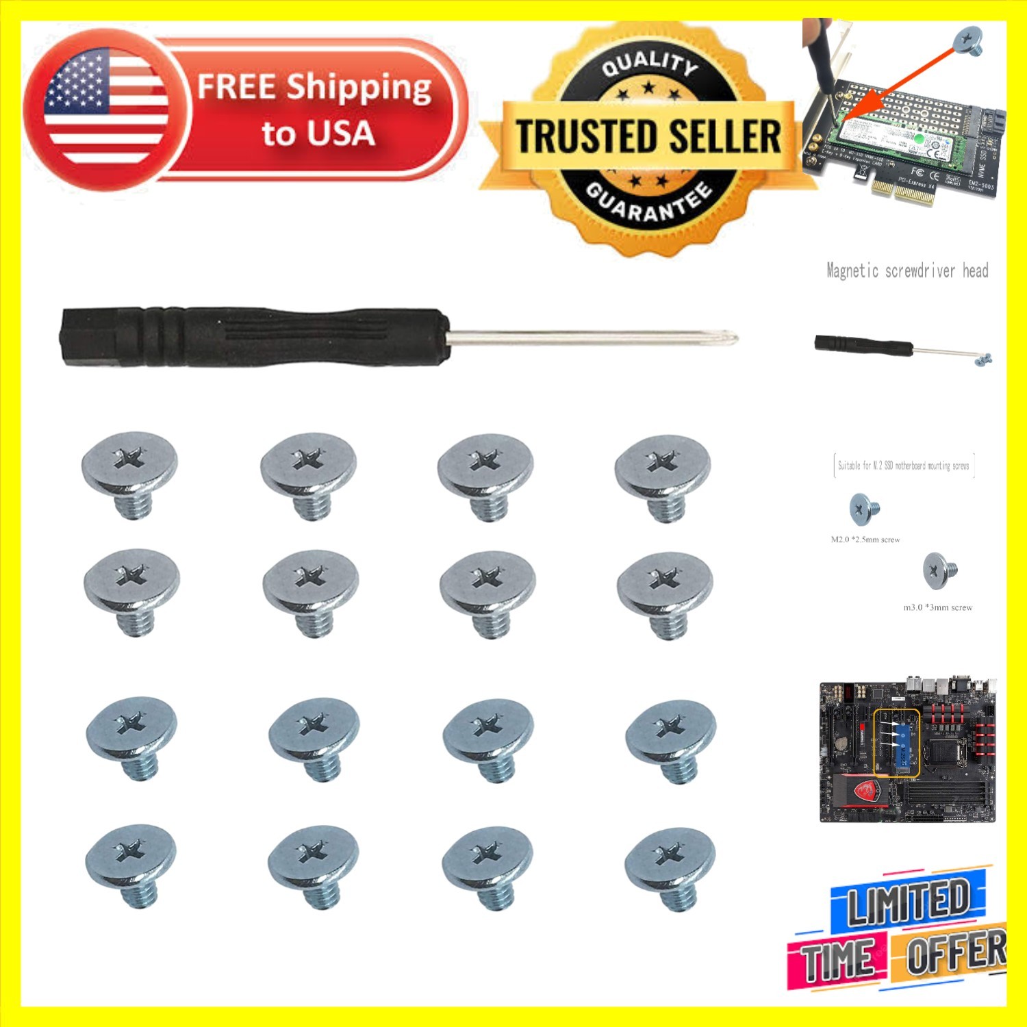 M2 NVMe SSD Screws Kit – 16 Stainless Steel Screws for Easy Installation