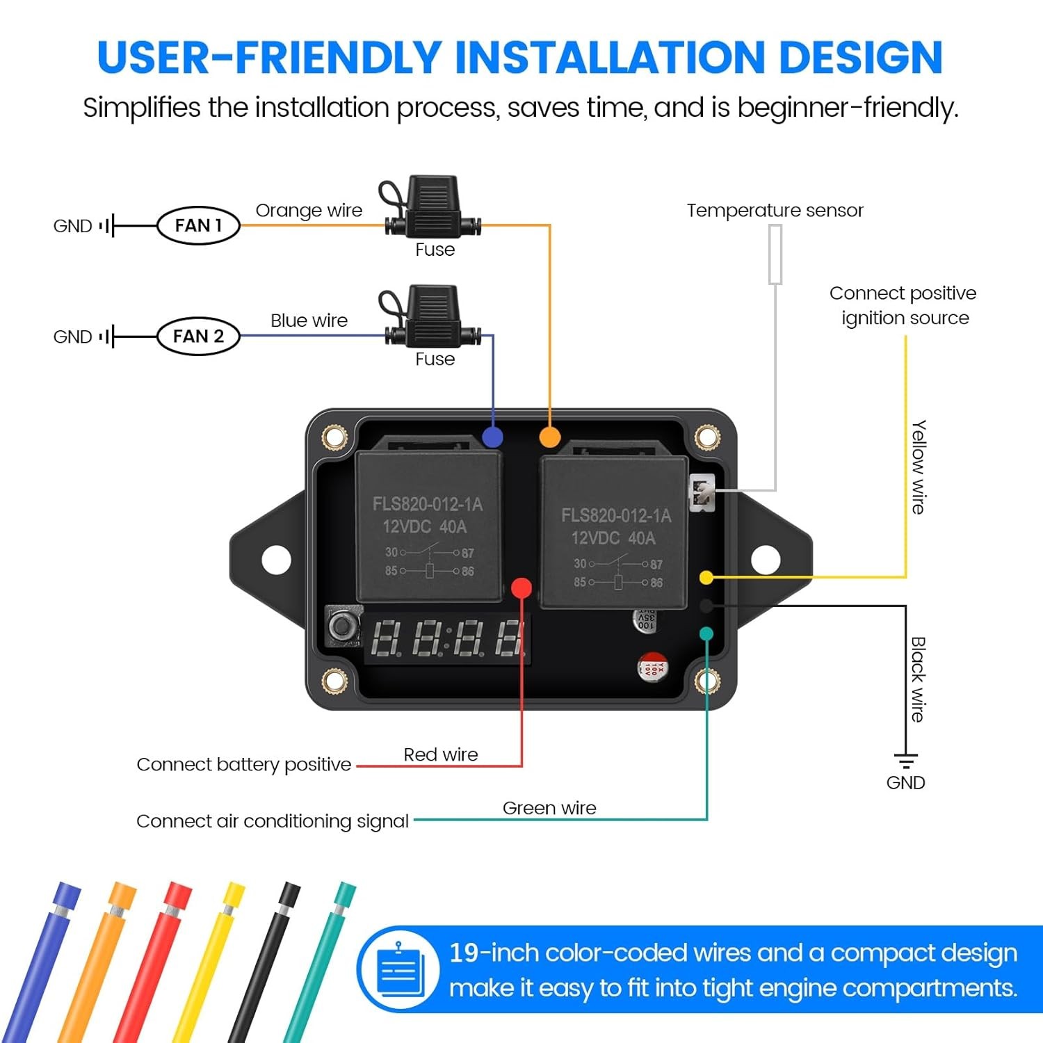 12V 24V Electric Fan Controller Kit 30A Digital Radiator Fan Switch Adjustable