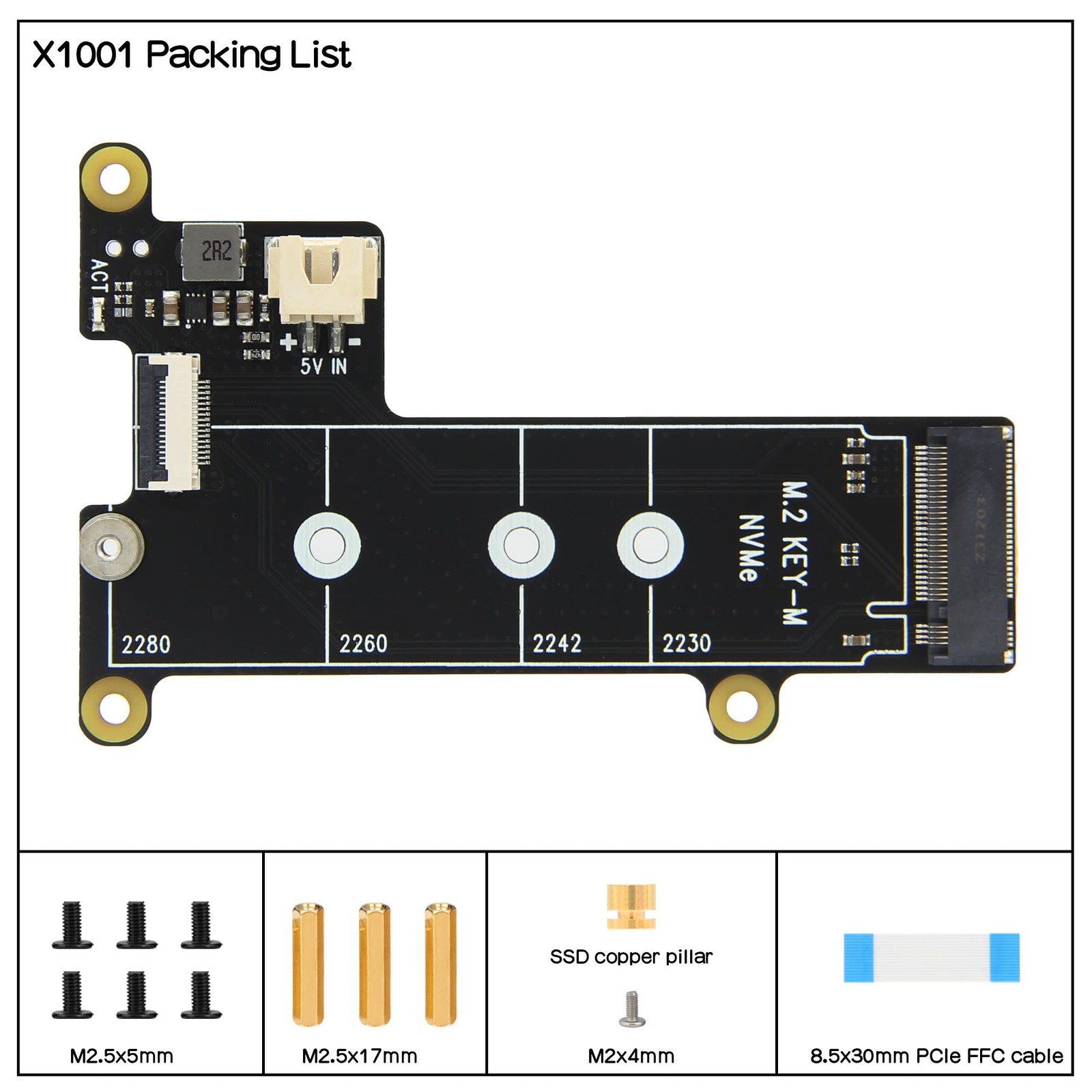X1001 PCIe to M.2 HAT Key-M NVMe SSD PIP PCIe Peripheral Board for Raspberry …