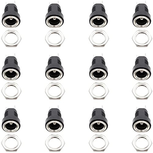 12 Pieces 5.5mmx2.1mm 2 Pins DC Power Jack Female Panel Mounting Connector