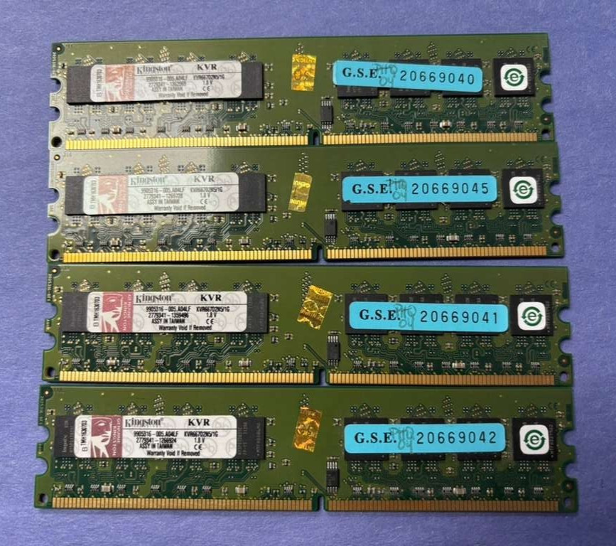 🌹Kingston KVR 4GB (4X1GB) PC2-5300 DDR2-667 RAM MEMORY KVR667D2N5/1G