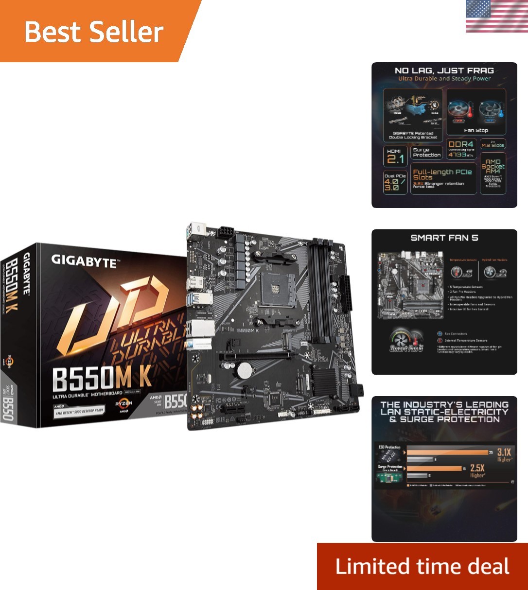 B550M K AMD AM4 Motherboard – Efficient Power Phase & Thermal Armor Design