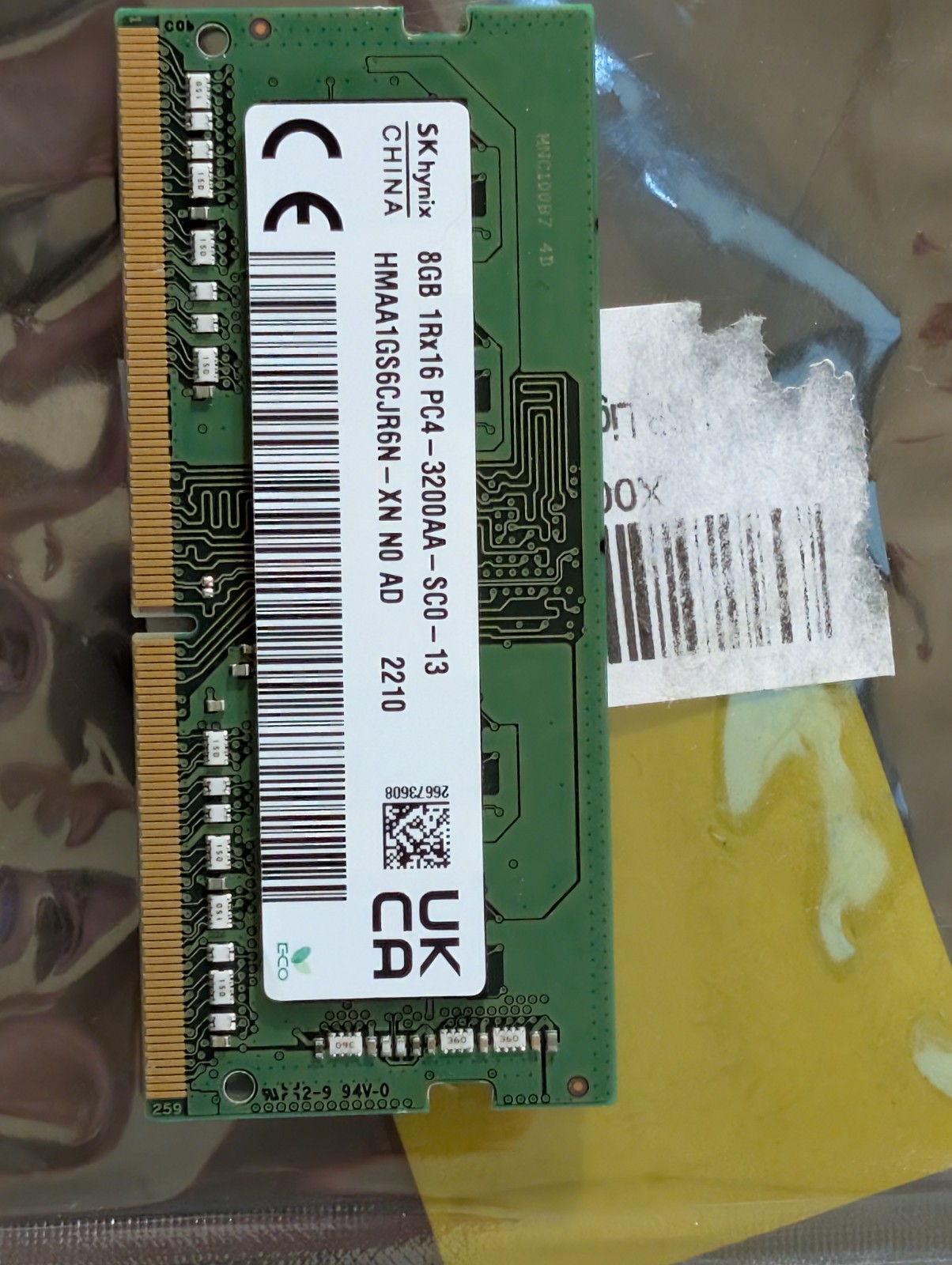 SK HYNIX 8GB 1RX16 PC4-3200AA SC0-12 HMAA1GS6CJR6N-XN NO AC