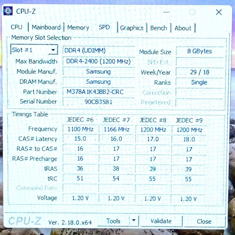 M378A1K43BB2-CRC Samsung 8GB 1Rx8 PC4-2400T-UA2-11 Desktop Memory RAM