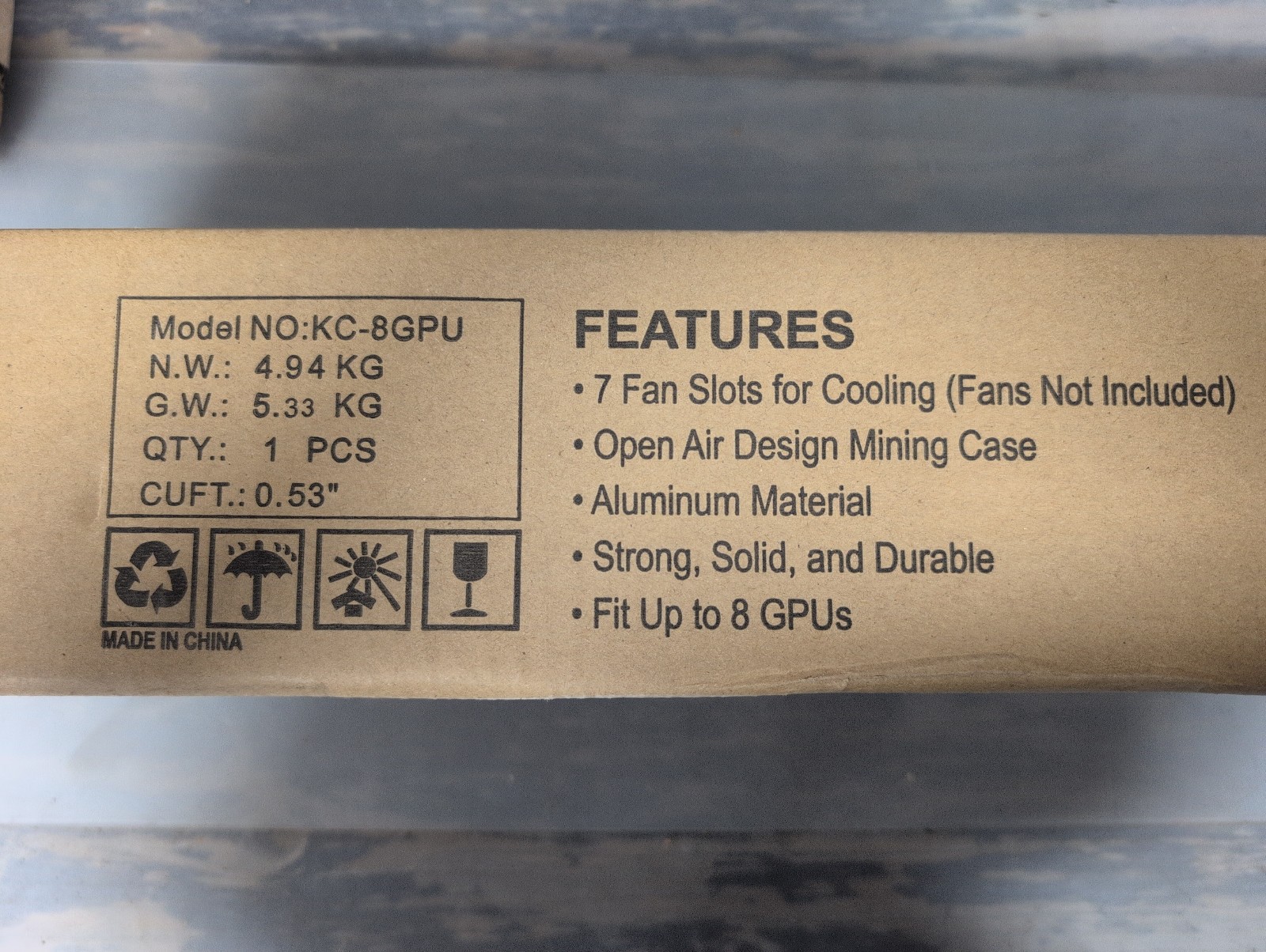 Kingwin KC‑8GPU 8‑GPU Open‑Air Aluminum Mining Rig Case Frame – 7 Fan Slots