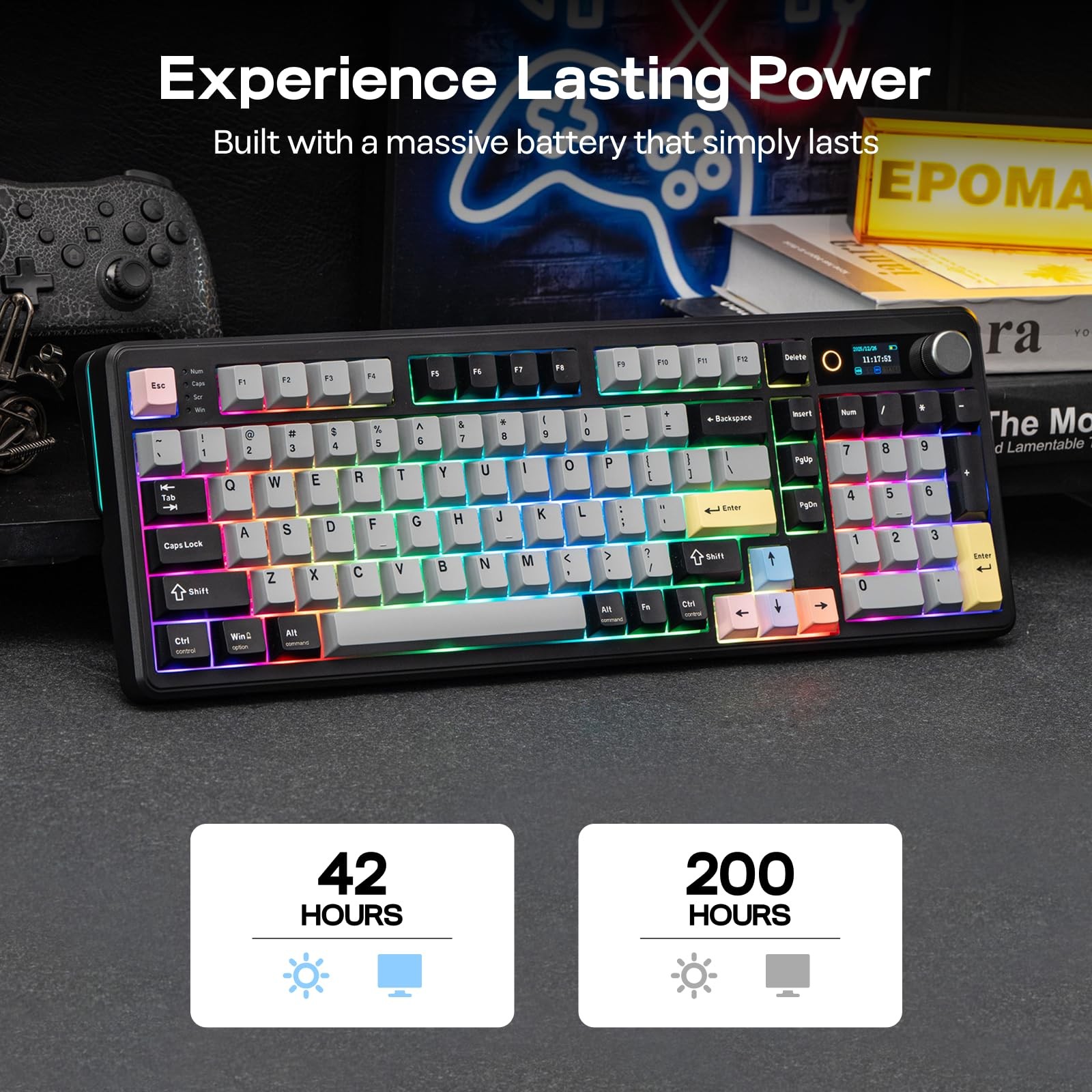 EPOMAKER TH99 PRO 96% Mechanical Keyboard with Screen Sea Salt Silent, Black