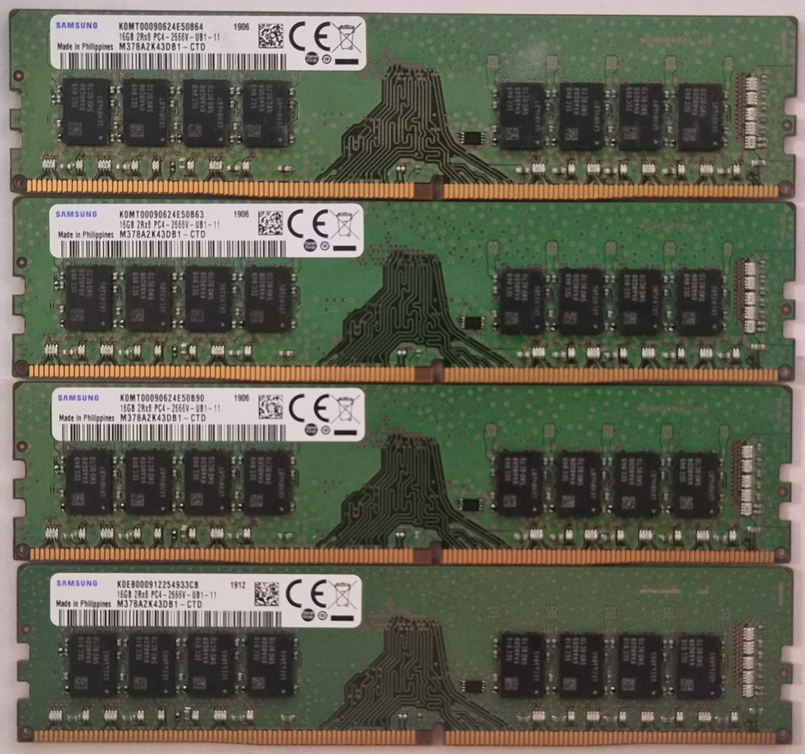 64GB (4x 16GB) Samsung HP DDR4 2666 Desktop Memory, DIMM, 2Rx8 PC4-2666V-UB1-11