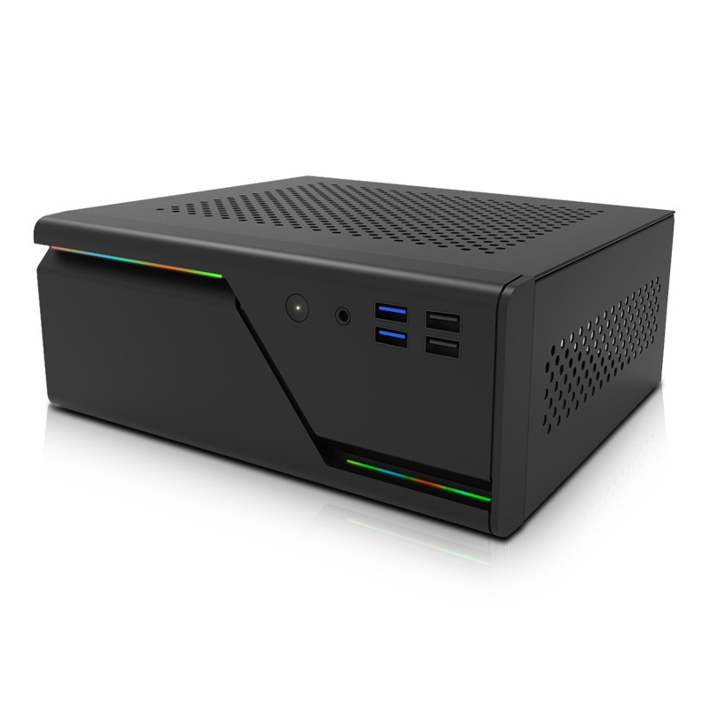 Mini ITX HTPC Desktop Case 5V ARGB Front Panel 4 USB Ports Supports 1U Power Sup
