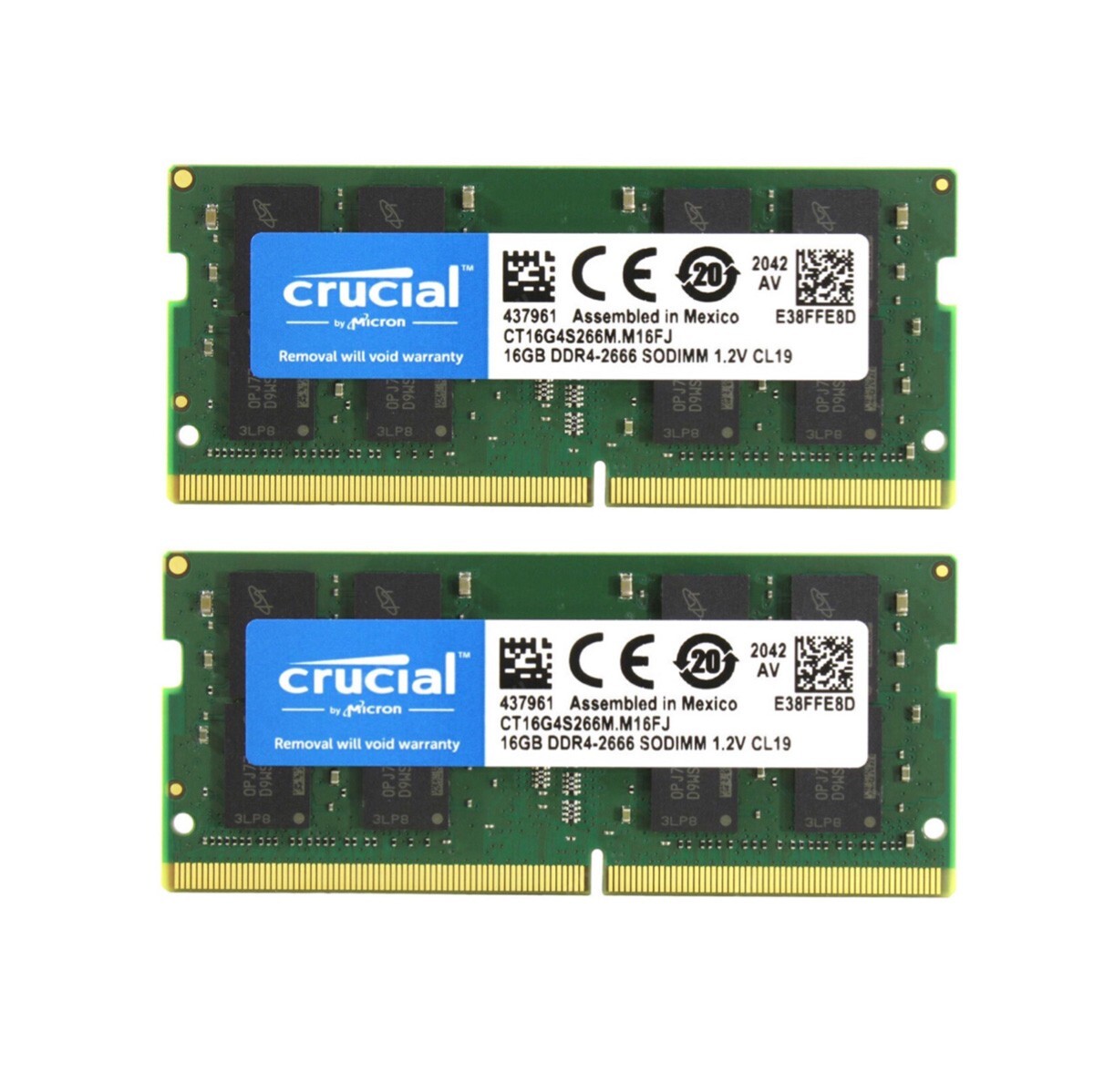 Crucial 32GB 2X16GB DDR4 2666MHz PC4-21300 Laptop SODIMM Memory Ram CT16G4S266M