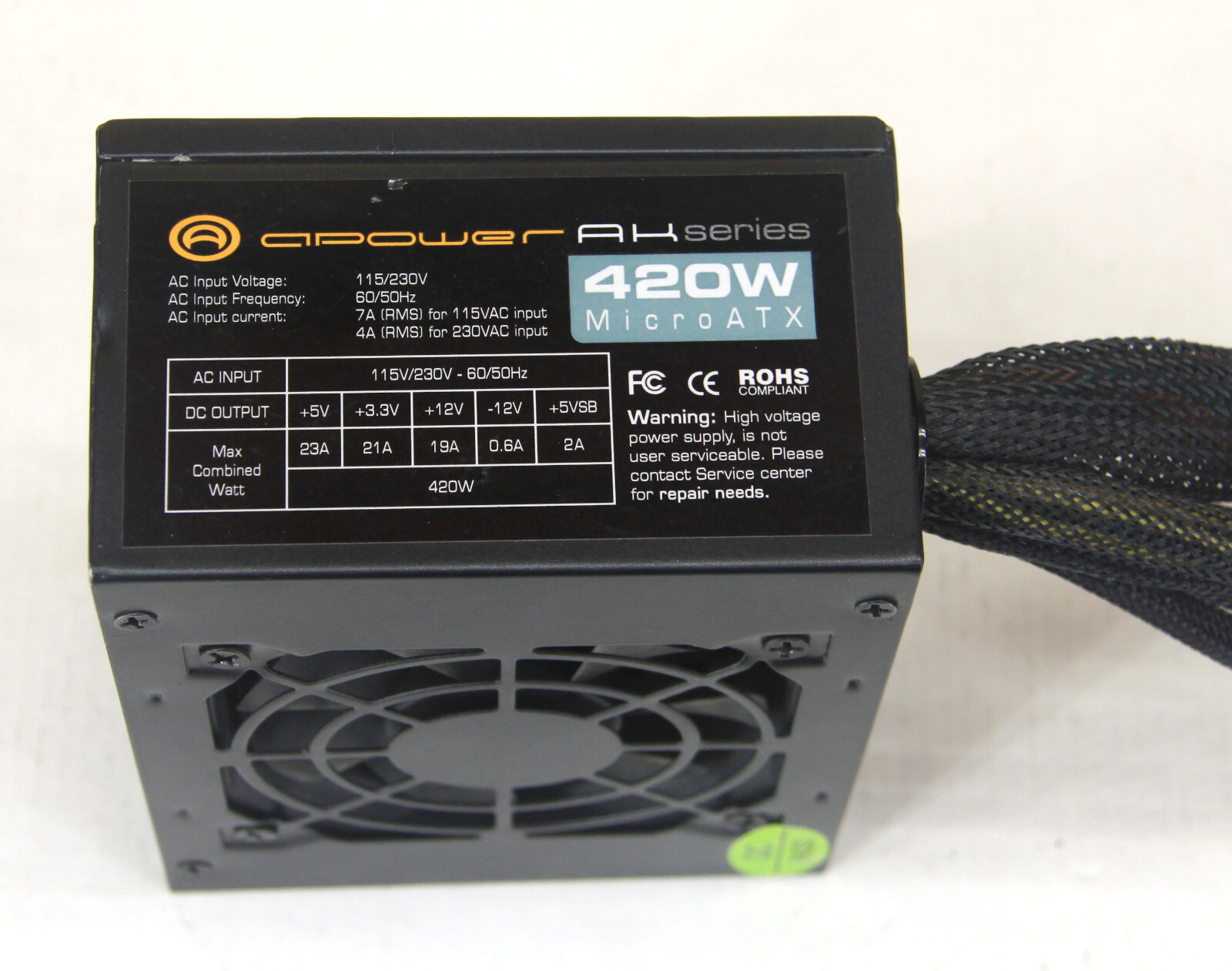 APower AKseries Extra Small 420W MicroATX Mini Power Supply 2.5″ x 4″ x 5″ -Good