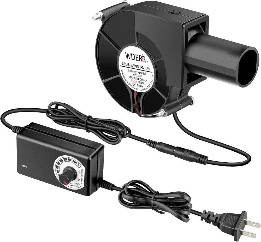 97Mm X 33Mm BBQ Blower Fan 12V with 120V – 240V AC Plug Variable Speed Controlle